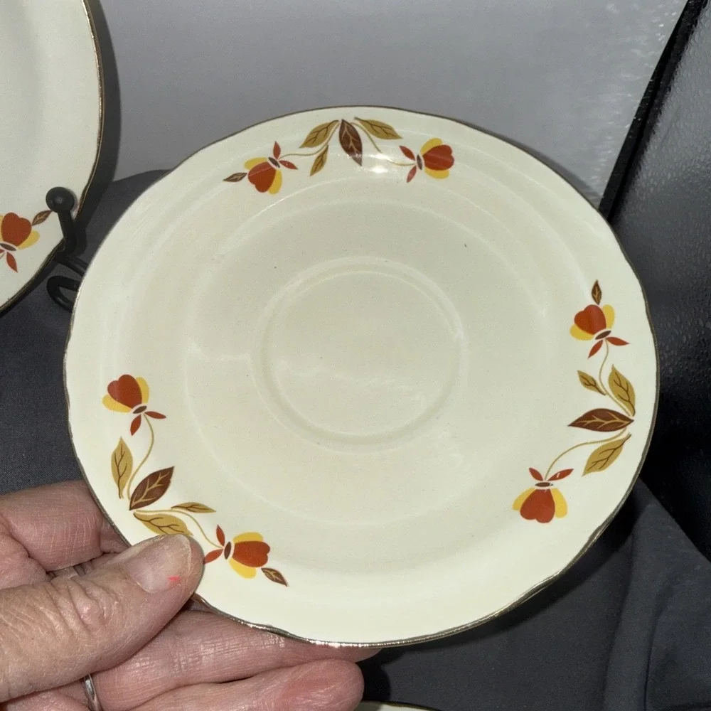 4 Vtg  Jewel Tea Autumn Leaf Saucers ~ Superior Hall Quality Dinnerware ~